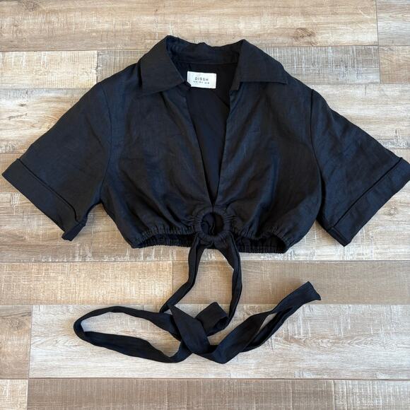 DISSH Mimi Black Linen Ring Front Crop Tee Size 4 - Picture 2 of 6